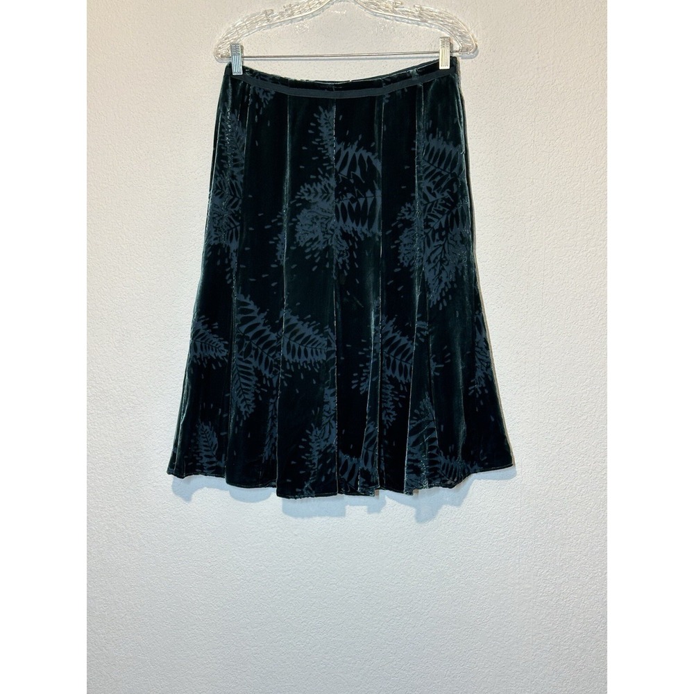 Velvet Burnout Midi Skirt Leaf Print Sz 4 Green Whimsigoth Fairy Dark Romantic